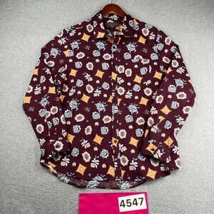 Paisley & Gray Slim Fit Shirt Burgundy Floral Print Button Up Long Sleeve Men XL